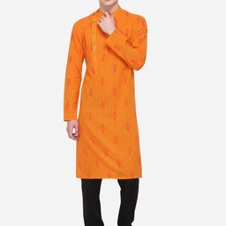 azania Men Orange Striped Straight Kurta-image-18