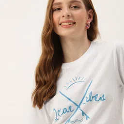 Mast & Harbour Women Typography Printed Pure Cotton T-shirt-picture-9