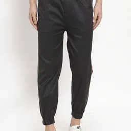 VOXATI Men Black Tapered Fit Solid Joggers-image-1