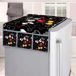 Kuber Industries Black & Red Mickey Mouse Printed Silk Refrigerator Top Cover-37
