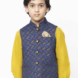 KISAH Boys Navy Blue & Beige Printed Nehru Jacket-11