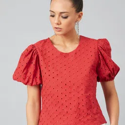 Athena Women Red Self Design Styled Back Top-picture-30