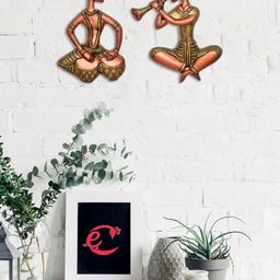 eCraftIndia Brown & Golden 2-Pieces Musicians Metal Wall Hanging-image-28