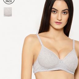 Floret Pack of 2 Grey Melange Solid Non-Wired Heavily Padded Push-Up Bras T3010-36
