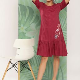 Yufta Maroon Floral Embroidered A-Line Ethnic Dress-picture-44