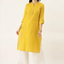 Divena Women Yellow Mandarin Collar Roll-Up Sleeve Kurta-picture-55