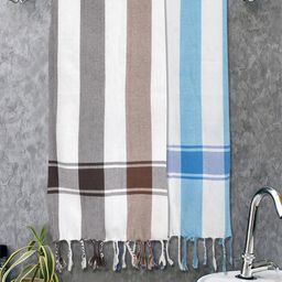 Myntra Elegant Homes 2 Pieces White & Brown Striped Cotton 225 GSM Bath Towel-image-10
