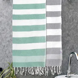 Myntra Elegant Homes 2 Pieces White & Green Striped Cotton 225 GSM Bath Towel-image-34