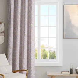 BLANC9 White & Yellow Floral Printed Black Out Door Curtain-34