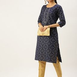 Vedic Women Navy Blue Bandhani Printed Gotta Patti Kurta-picture-8