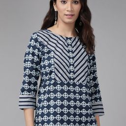 YASH GALLERY Navy Blue & White Printed Top-image-86