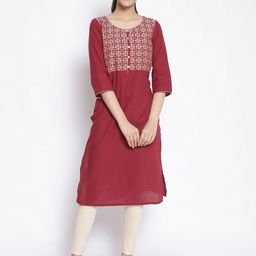 AURELIA Women Maroon Ethnic Motifs Yoke Design Kurta-7
