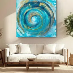 999Store Blue & Green Canvas Abstract Printed Wall Painting-image-9