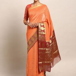 Mitera Orange Art Silk Solid Kanjeevaram Saree-image-18