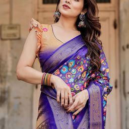 DIVASTRI Woven Design Zari Silk Blend Paithani Saree-57