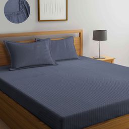 Myntra Elegant Homes Grey Striped 300 TC King Bedsheet Set 2.7 m x 2.7 m-image-28