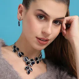 DressBerry Blue Silver-Plated Stones-Studded Jewellery Set-image-32