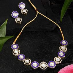 Zaveri Pearls Gold-Plated Meenakari Austrian Diamonds Stone-Studded Jewellery Set-picture-18