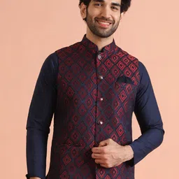 KISAH Men Jacquard Regular Fit Geometric Nehru Jacket-29