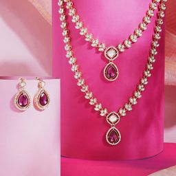 Zaveri Pearls Gold-Plated Austrian Diamond Stone Studded Layered Jewellery Set-18