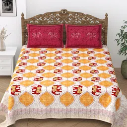 Serene Decor Blue & White Graphic 210 TC King Bedsheet with 2 Pillow Covers-picture-31