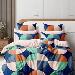 Cortina Pink & Navy Blue Printed 144 TC Queen Bedsheet with 2 Pillow Covers-picture-21