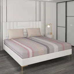 Monte Carlo Pink Striped Cotton 200 TC Queen Bedsheet with 2 Pillow Covers-image-80