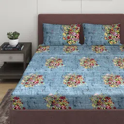 ROMEE Floral Printed 144 TC Microfiber Queen Bedsheet with 2 Pillow Covers-image-15