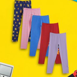 XY Life Girls Pack of 5 Astro Supercombed Cotton Leggings-image-54