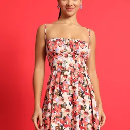 TANDUL Floral Printed Organic Cotton Fit & Flare Mini Dress-image-69