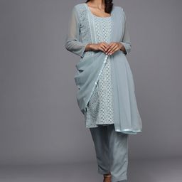 Mitera Blue Chikankari Embroidered Unstitched Dress Material-image-47