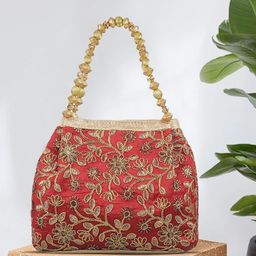 Metro Women Maroon Ethnic Motifs Embroidered Handheld Bag-36