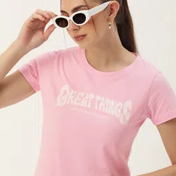 Kook N Keech Women Typography Printed Pure Cotton T-shirt-image-77