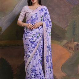 Anouk Lavender Floral Printed Sequinned Pure Chiffon Saree-image-36