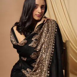 Pashmoda Women Black & Gold Embroidered Viscose Rayon Shawl-picture-26