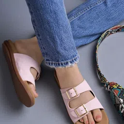Shoetopia Women Open Toe Flats with Buckles Aero-Pink-image-98