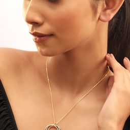 Rubans 18K Gold-Plated Triple Tone Circular Pendant Necklace in Gold, Silver & Copper Tone-image-18