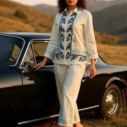 ZUMMER Embroidered Pure Cotton Shirt With Trouser Co-Ords-34