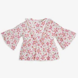 Ed-a-Mamma Floral Print Bell Sleeve Cotton Peplum Top-31
