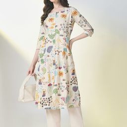 SHOWOFF Women Floral Printed Panelled Kurta with Trousers-37