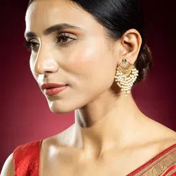 Niscka Gold-Plated Pearls Beaded Crircular Drop Earrings-36