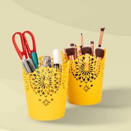Nayasa Yellow 2 Pieces Self Design Stationery Holders-11