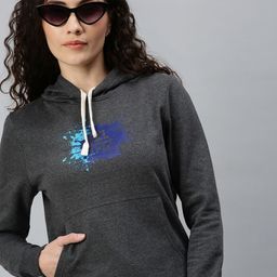 Campus Sutra Women Charcoal Grey Printed Hooded Sweatshirt-image-98