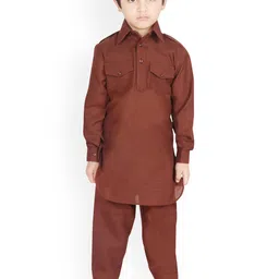 SG YUVRAJ Boys Coffee Brown Solid Kurta with Pyjamas-95