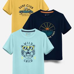 HELLCAT Boys Pack Of 3 Graphic Printed Cotton T-shirt-57