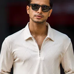 Maniac Geometric Polo Collar Cotton Oversized Tshirt-image-85