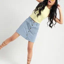 StyleCast X SERA Women Denim Button Front Mini Skirt-8
