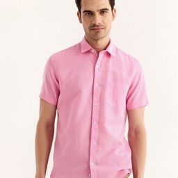 Red Flame Vertical Striped Cotton Linen Casual Shirt-image-89