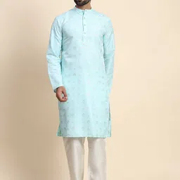 Rawayi Men Printed Extended Sleeves Mirror Work Kurta-image-19