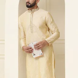 SOJANYA Men Gold-Coloured Woven Design Straight Kurta-picture-11